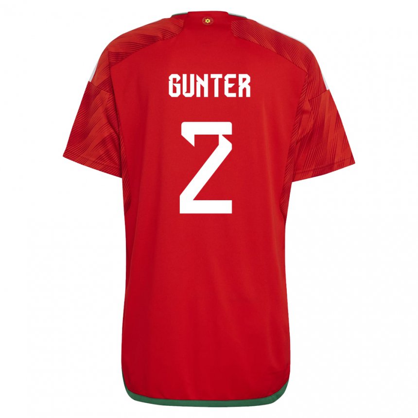 Mujer Camiseta Gales Chris Gunter #2 Rojo 1ª Equipación 22-24 La Camisa Argentina