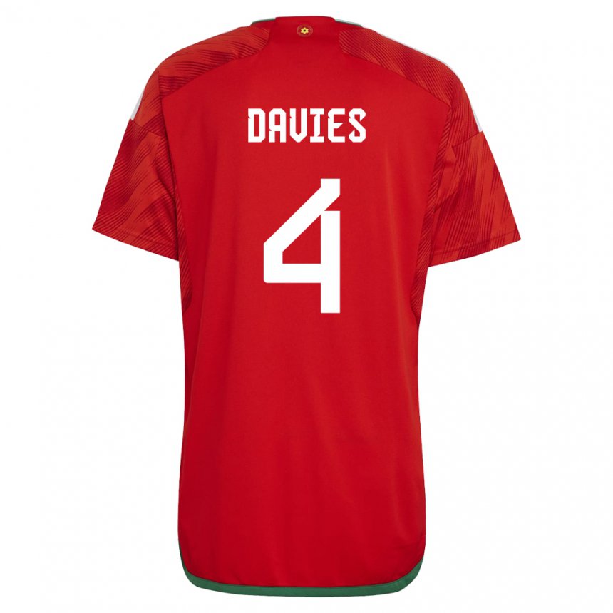 Mujer Camiseta Gales Ben Davies #4 Rojo 1ª Equipación 22-24 La Camisa Argentina