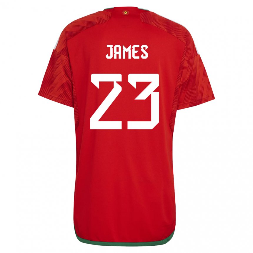 Mujer Camiseta Gales Jordan James #23 Rojo 1ª Equipación 22-24 La Camisa Argentina