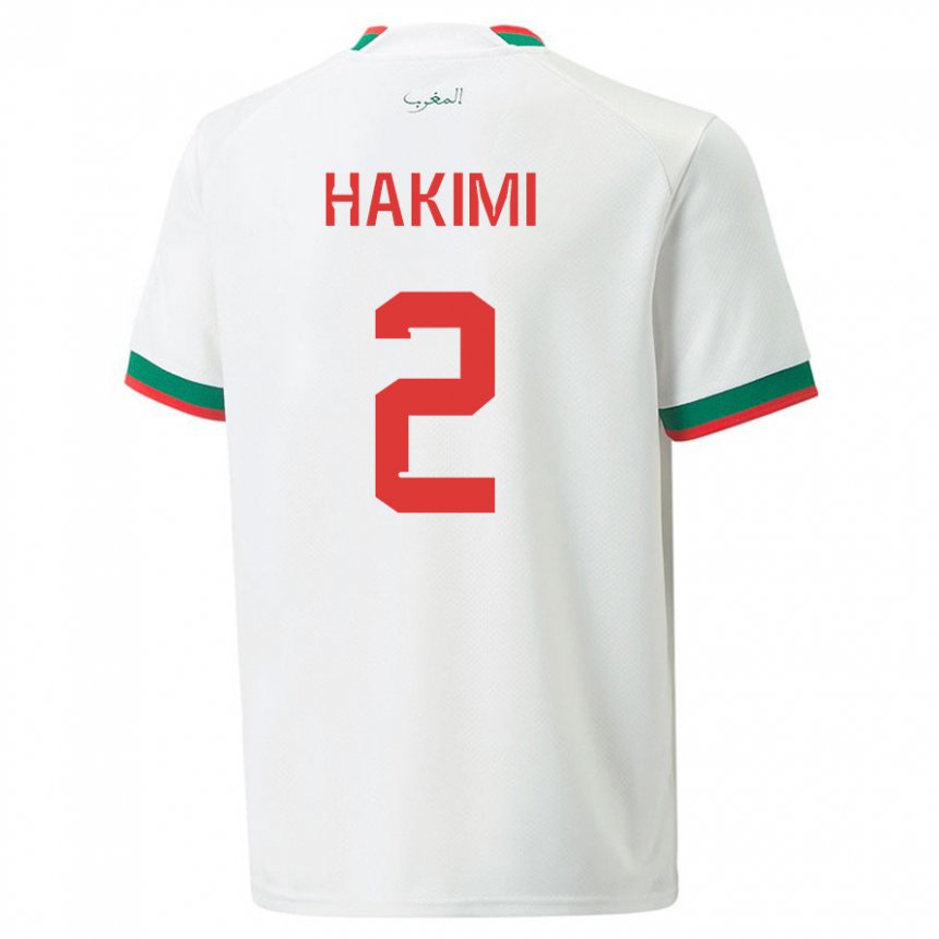 Mujer Camiseta Marruecos Achraf Hakimi #2 Blanco 2ª Equipación 22-24 La Camisa Argentina