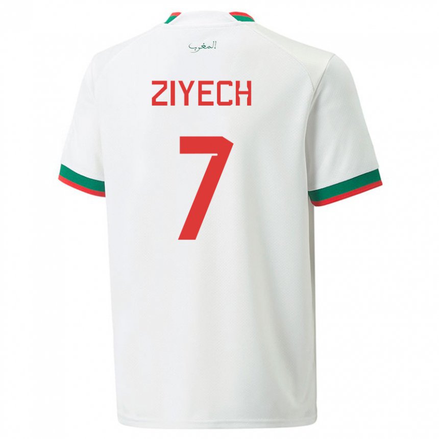 Mujer Camiseta Marruecos Hakim Ziyech #7 Blanco 2ª Equipación 22-24 La Camisa Argentina