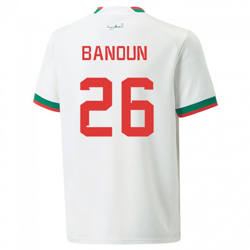 Mujer Camiseta Marruecos Badr Banoun #26 Blanco 2ª Equipación 22-24 La Camisa Argentina