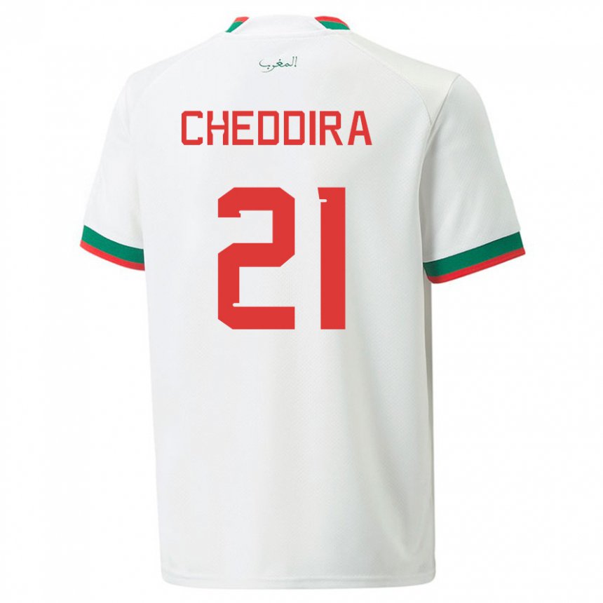 Mujer Camiseta Marruecos Walid Cheddira #21 Blanco 2ª Equipación 22-24 La Camisa Argentina