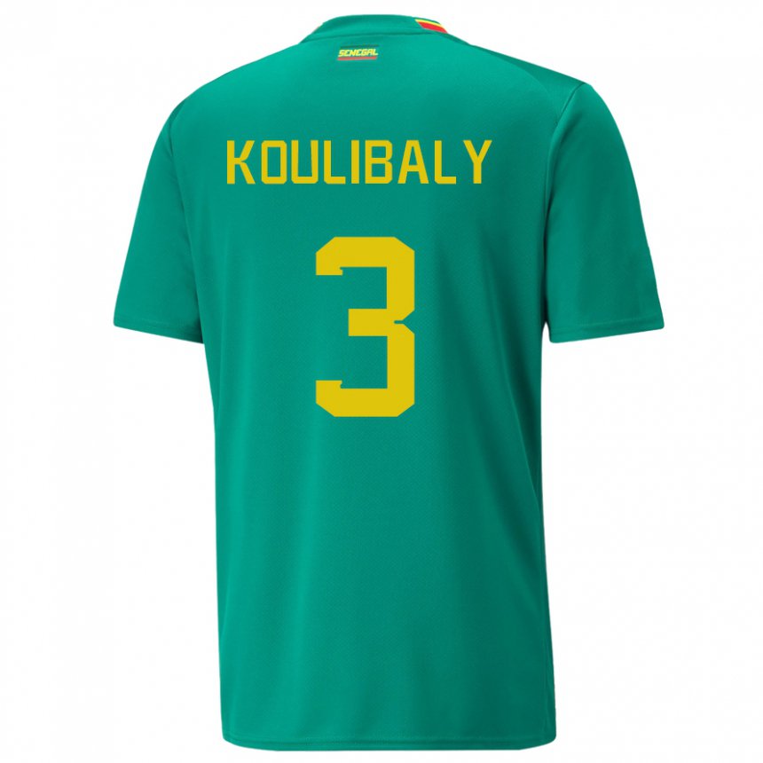 Mujer Camiseta Senegal Kalidou Koulibaly #3 Verde 2ª Equipación 22-24 La Camisa Argentina