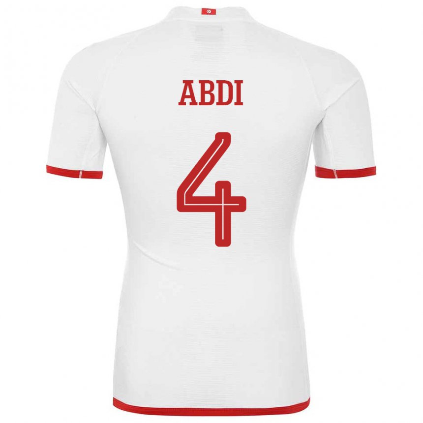 Mujer Camiseta Túnez Ali Abdi #4 Blanco 2ª Equipación 22-24 La Camisa Argentina