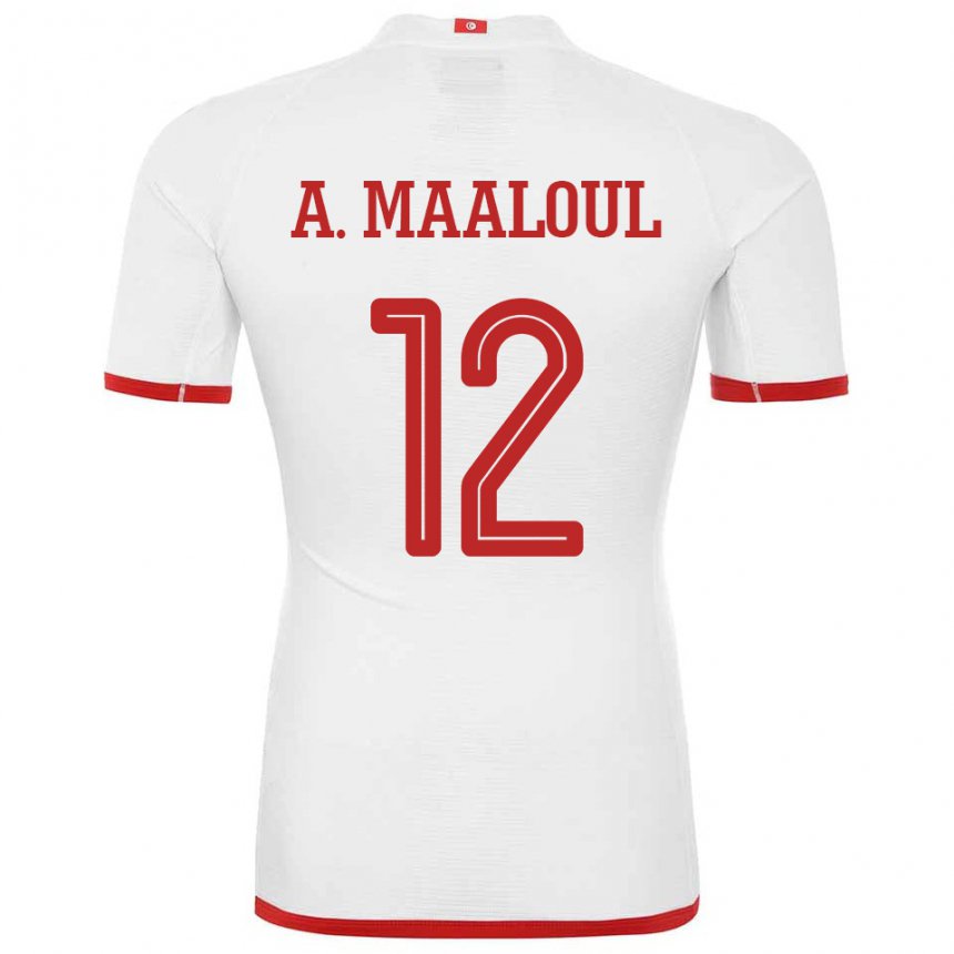 Mujer Camiseta Túnez Ali Maaloul #12 Blanco 2ª Equipación 22-24 La Camisa Argentina