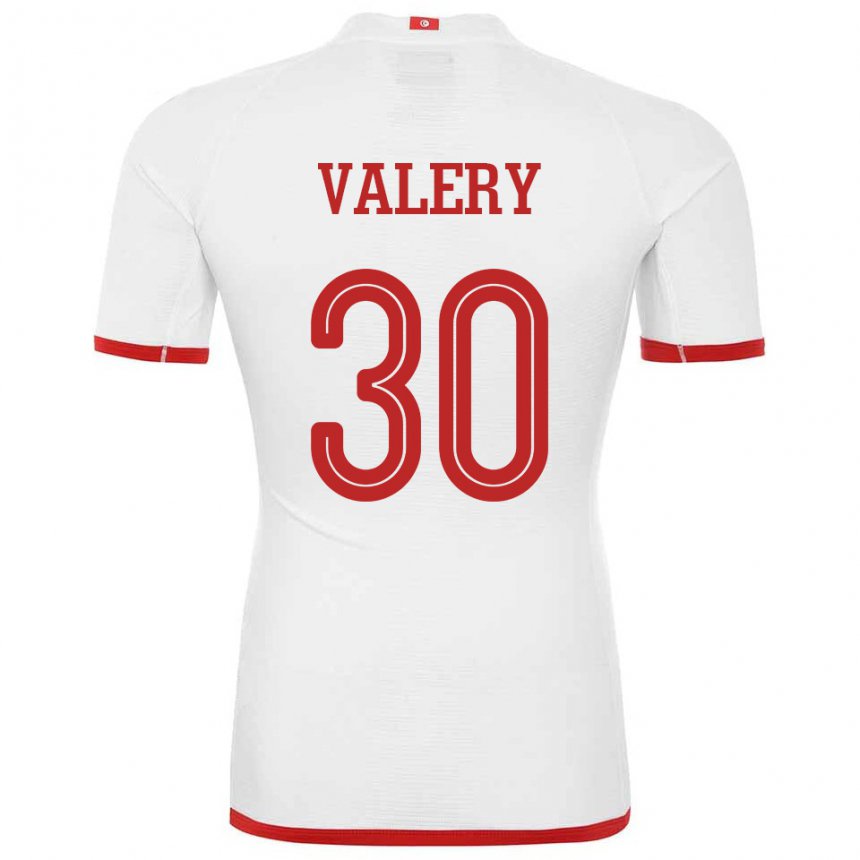 Mujer Camiseta Túnez Yann Valery #30 Blanco 2ª Equipación 22-24 La Camisa Argentina