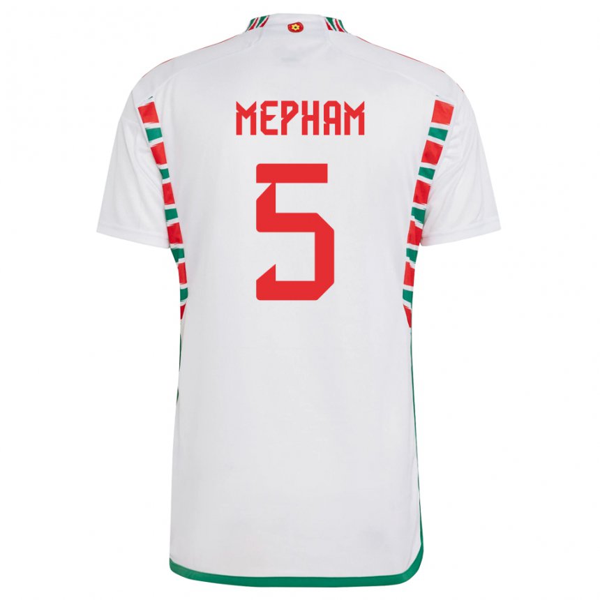 Mujer Camiseta Gales Chris Mepham #5 Blanco 2ª Equipación 22-24 La Camisa Argentina