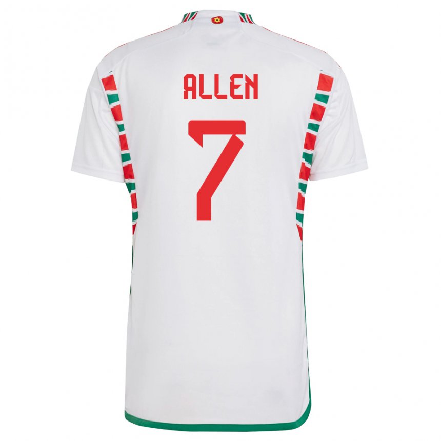 Mujer Camiseta Gales Joe Allen #7 Blanco 2ª Equipación 22-24 La Camisa Argentina