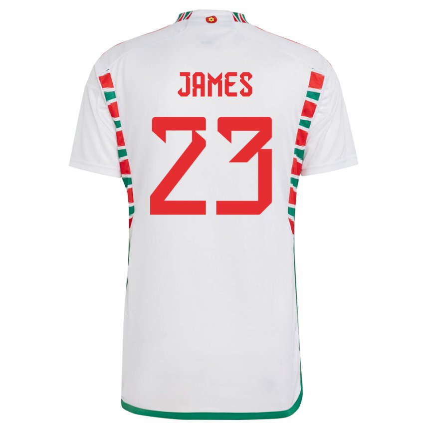 Mujer Camiseta Gales Jordan James #23 Blanco 2ª Equipación 22-24 La Camisa Argentina