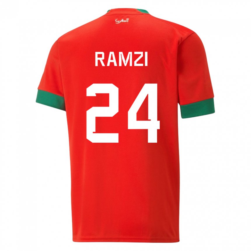 Niño Camiseta Marruecos Achraf Ramzi #24 Rojo 1ª Equipación 22-24 La Camisa Argentina