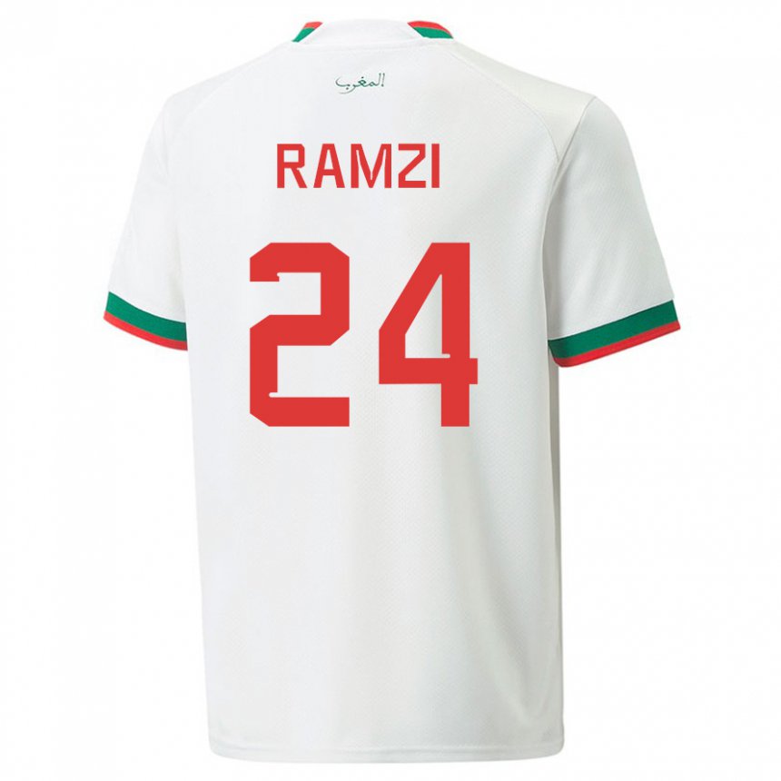 Niño Camiseta Marruecos Achraf Ramzi #24 Blanco 2ª Equipación 22-24 La Camisa Argentina