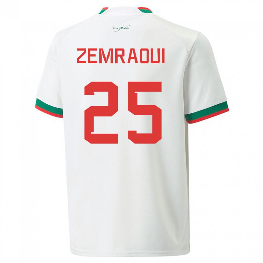 Niño Camiseta Marruecos Oussama Zemraoui #25 Blanco 2ª Equipación 22-24 La Camisa Argentina