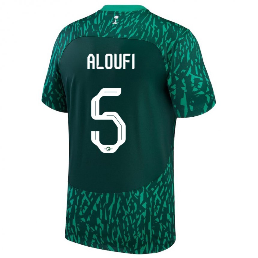 Niño Camiseta Arabia Saudita Mohammed Aloufi #5 Verde Oscuro 2ª Equipación 22-24 La Camisa Argentina