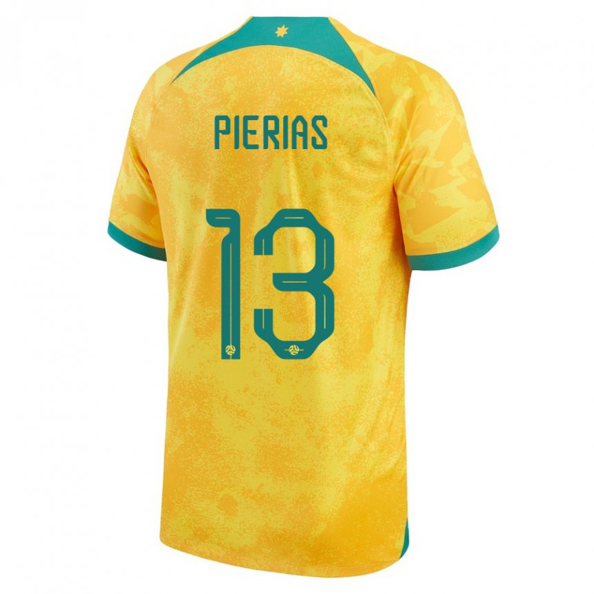 Hombre Camiseta Australia Dylan Pierias #13 Dorado 1ª Equipación 22-24 La Camisa Argentina