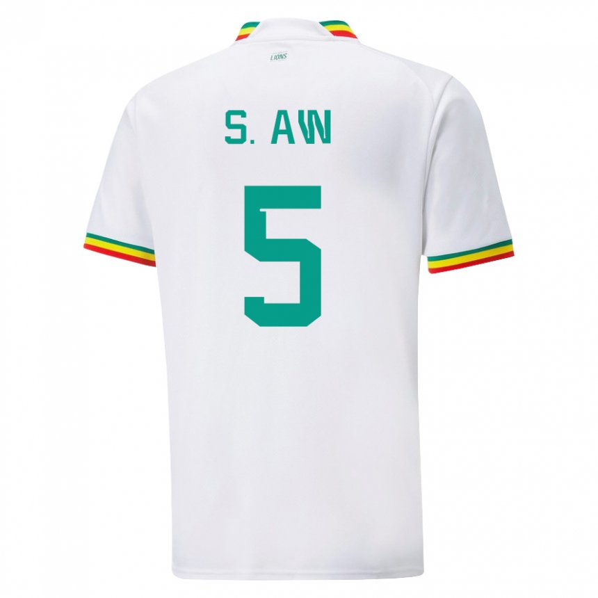 Hombre Camiseta Senegal Souleymane Aw #5 Blanco 1ª Equipación 22-24 La Camisa Argentina