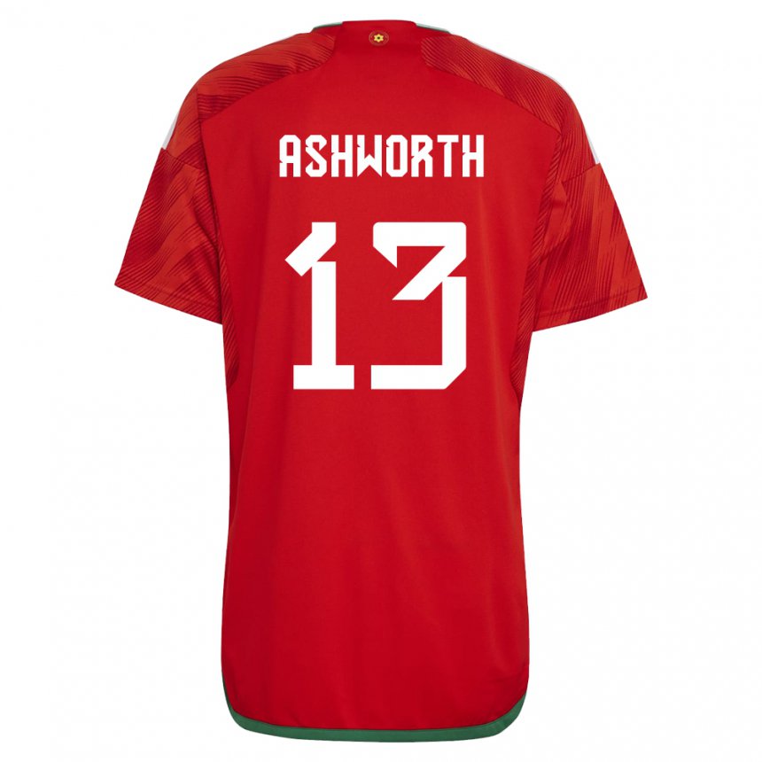 Hombre Camiseta Gales Fin Ashworth #13 Rojo 1ª Equipación 22-24 La Camisa Argentina