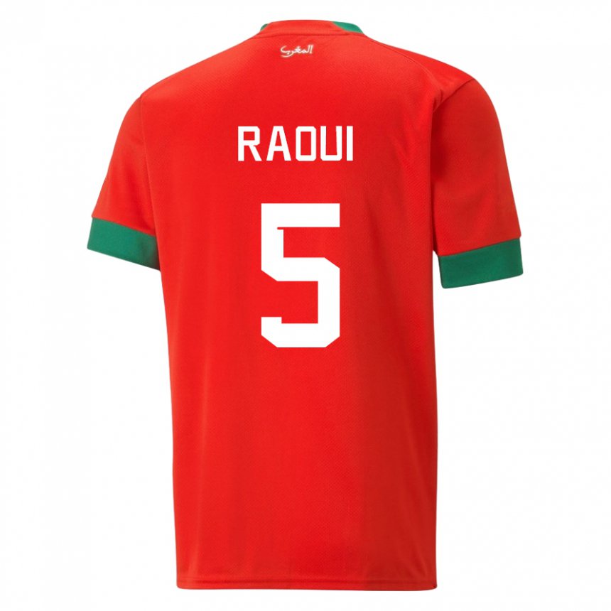 Hombre Camiseta Marruecos Oussama Raoui #5 Rojo 1ª Equipación 22-24 La Camisa Argentina