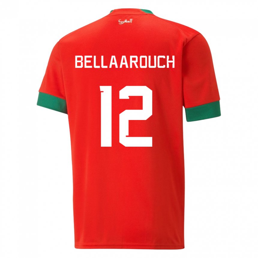 Hombre Camiseta Marruecos Alaa Bellaarouch #12 Rojo 1ª Equipación 22-24 La Camisa Argentina