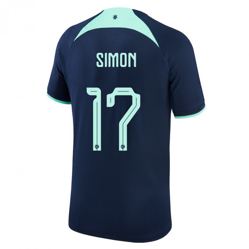 Hombre Camiseta Australia Kyah Simon #17 Azul Oscuro 2ª Equipación 22-24 La Camisa Argentina