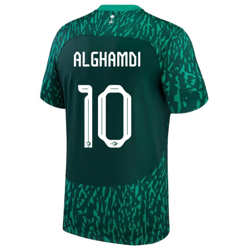 Hombre Camiseta Arabia Saudita Ahmad Alghamdi #10 Verde Oscuro 2ª Equipación 22-24 La Camisa Argentina
