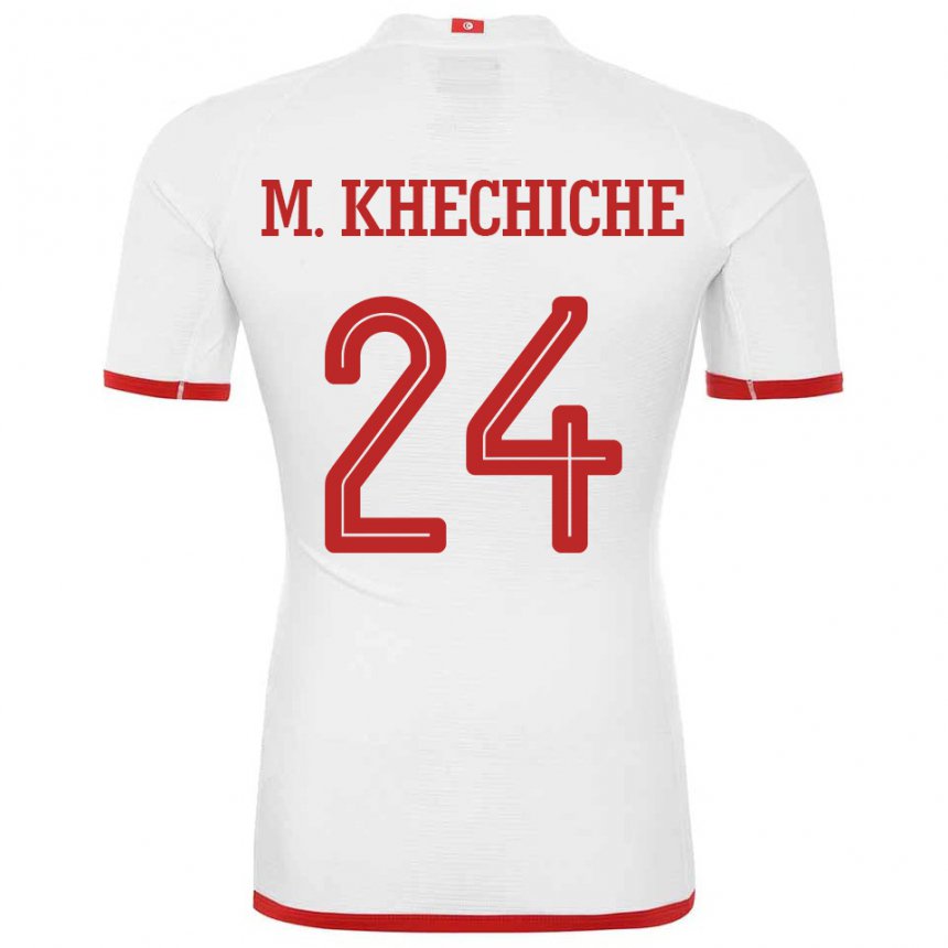 Hombre Camiseta Túnez Mohamed Amine Khechiche #24 Blanco 2ª Equipación 22-24 La Camisa Argentina