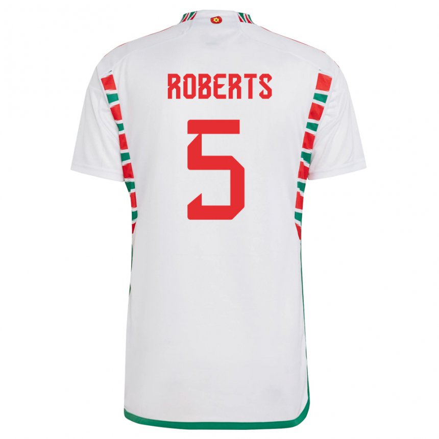 Hombre Camiseta Gales Rhiannon Roberts #5 Blanco 2ª Equipación 22-24 La Camisa Argentina