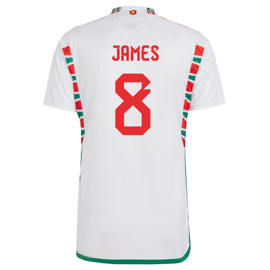 Hombre Camiseta Gales Angharad James #8 Blanco 2ª Equipación 22-24 La Camisa Argentina