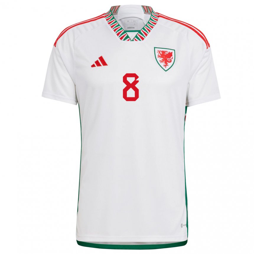 Hombre Camiseta Gales Angharad James #8 Blanco 2ª Equipación 22-24 La Camisa Argentina