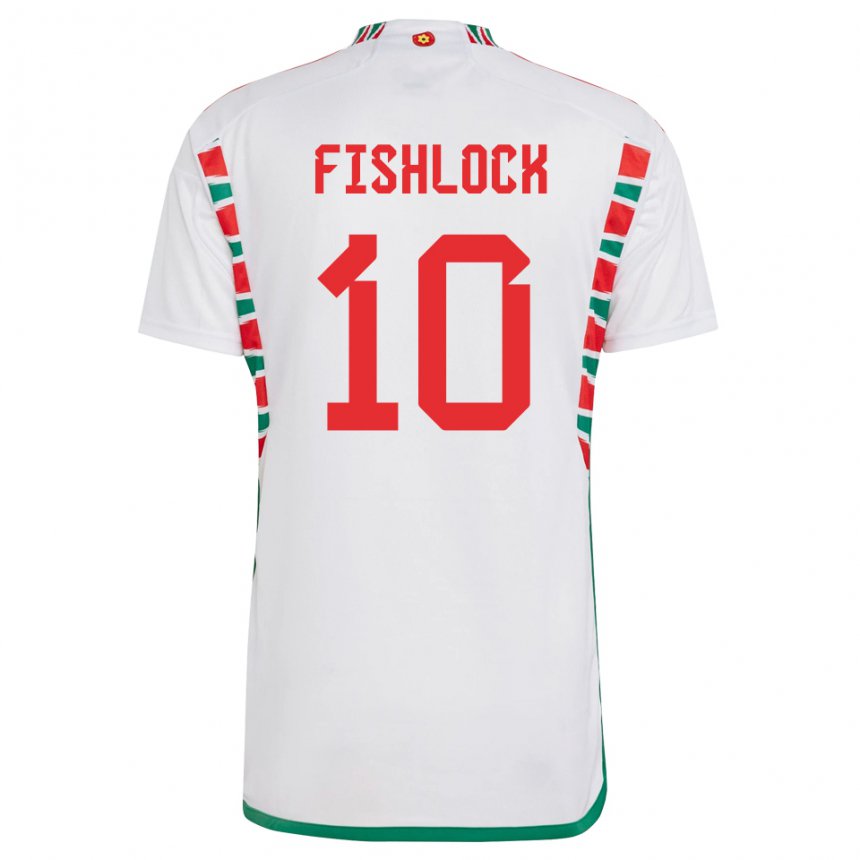 Hombre Camiseta Gales Jessica Fishlock #10 Blanco 2ª Equipación 22-24 La Camisa Argentina