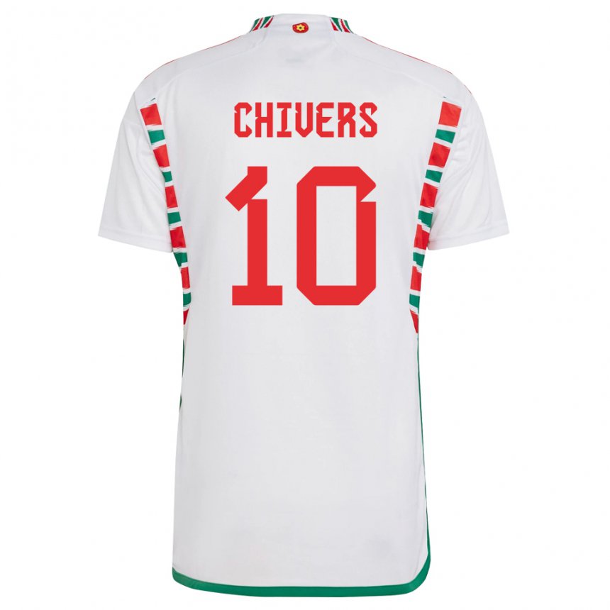 Hombre Camiseta Gales Chloe Chivers #10 Blanco 2ª Equipación 22-24 La Camisa Argentina