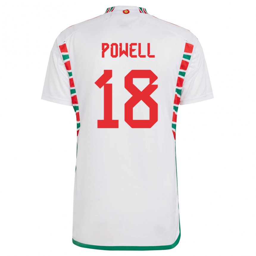 Hombre Camiseta Gales Ella Powell #18 Blanco 2ª Equipación 22-24 La Camisa Argentina