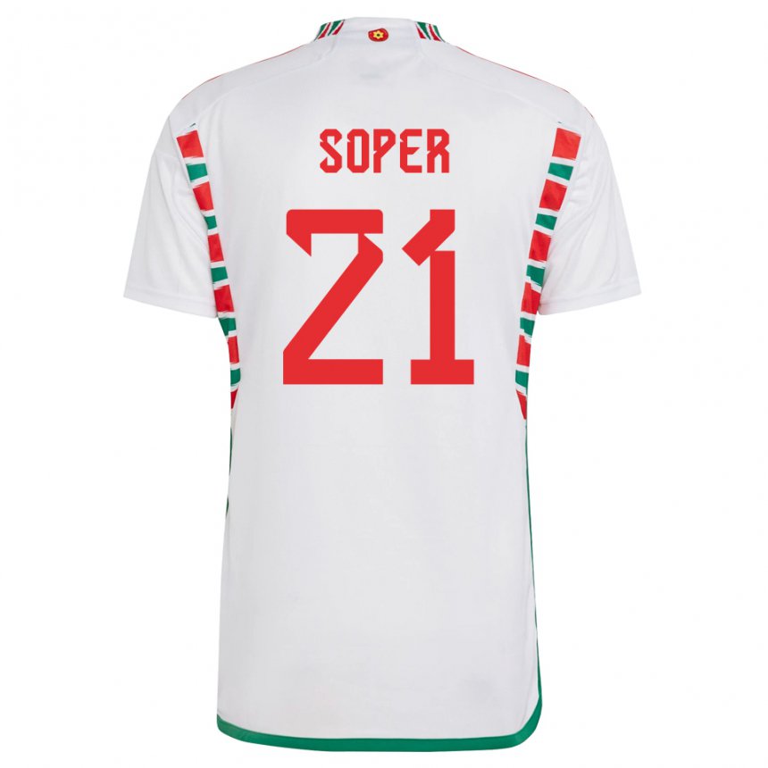 Hombre Camiseta Gales Poppy Soper #21 Blanco 2ª Equipación 22-24 La Camisa Argentina