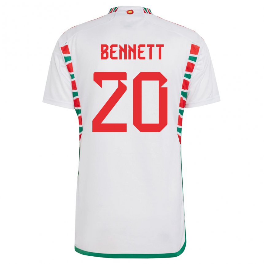 Hombre Camiseta Gales Aaron Bennett #20 Blanco 2ª Equipación 22-24 La Camisa Argentina