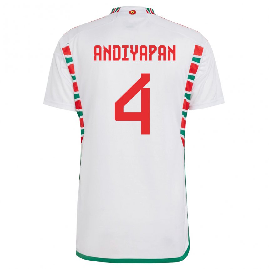 Hombre Camiseta Gales William Andiyapan #4 Blanco 2ª Equipación 22-24 La Camisa Argentina