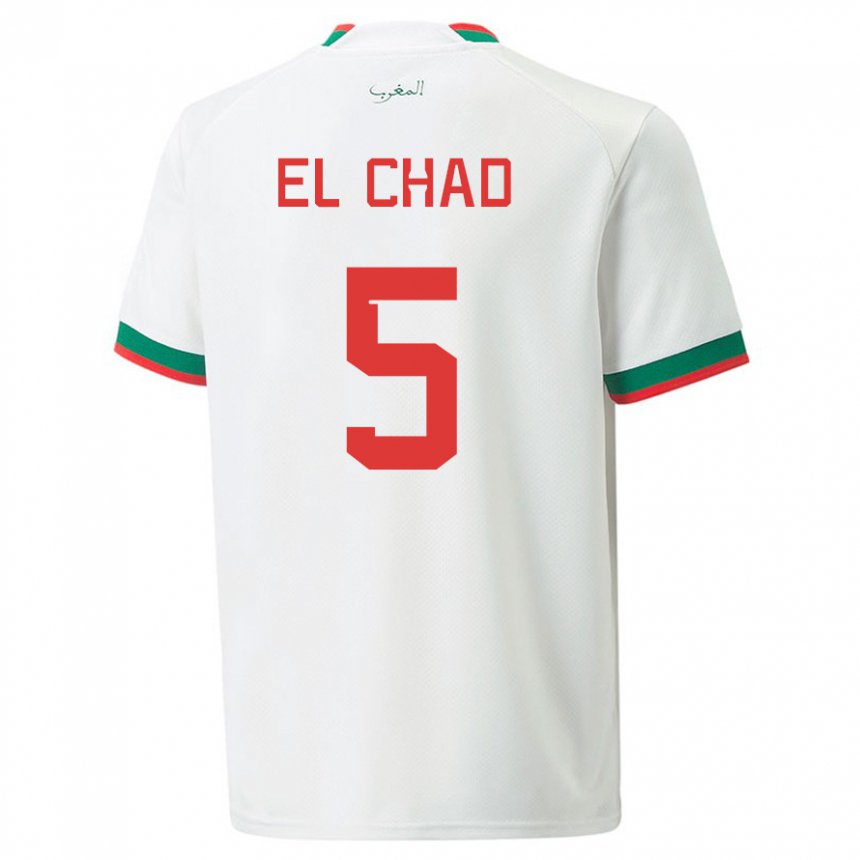 Hombre Camiseta Marruecos Nesryne El Chad #5 Blanco 2ª Equipación 22-24 La Camisa Argentina