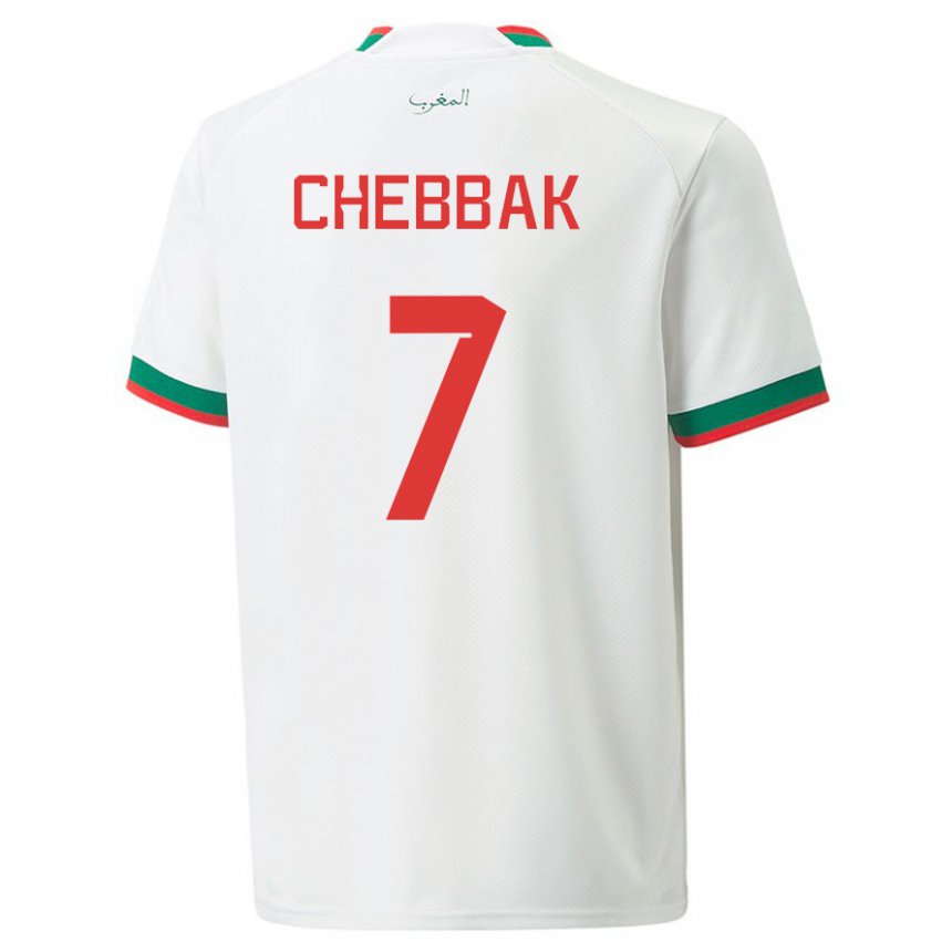 Hombre Camiseta Marruecos Ghizlane Chebbak #7 Blanco 2ª Equipación 22-24 La Camisa Argentina