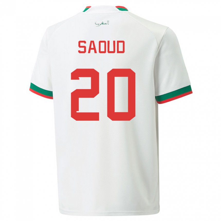 Hombre Camiseta Marruecos Imane Saoud #20 Blanco 2ª Equipación 22-24 La Camisa Argentina