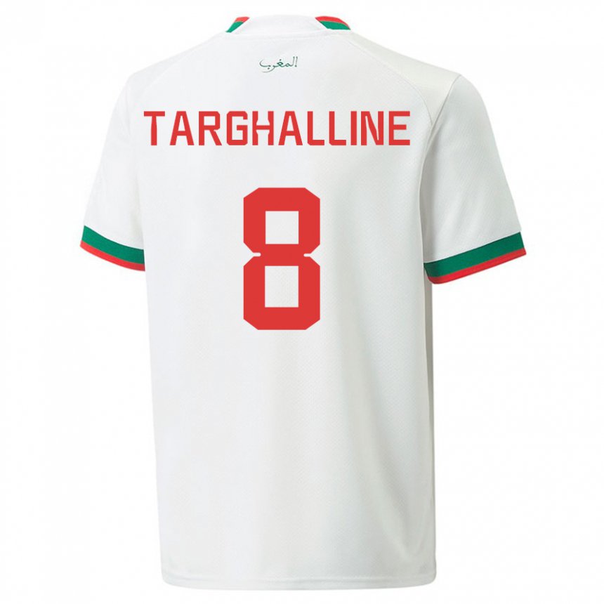 Hombre Camiseta Marruecos Oussama Targhalline #8 Blanco 2ª Equipación 22-24 La Camisa Argentina