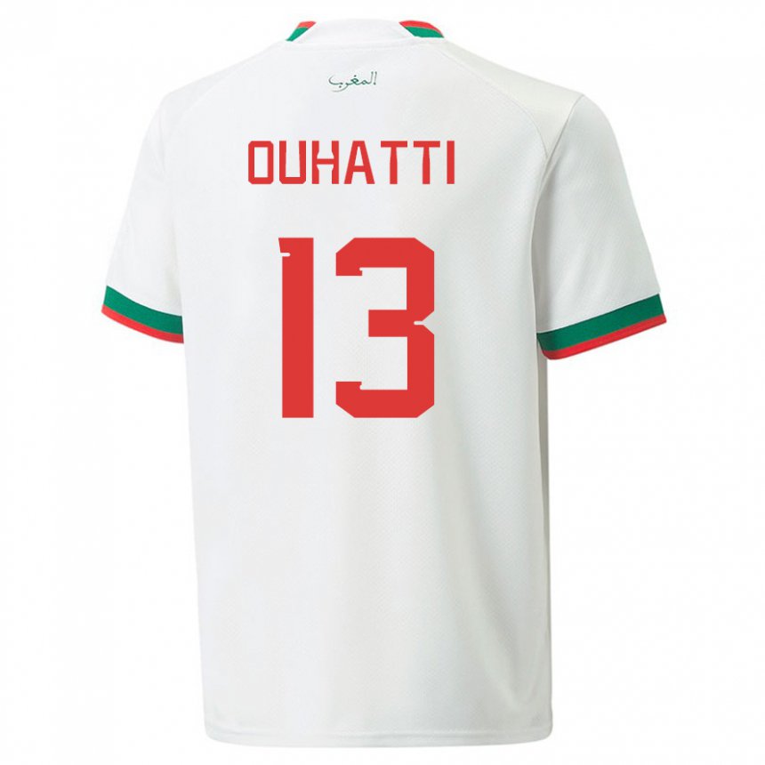 Hombre Camiseta Marruecos Aymane Ouhatti #13 Blanco 2ª Equipación 22-24 La Camisa Argentina