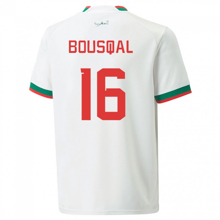 Hombre Camiseta Marruecos Hamza Bousqal #16 Blanco 2ª Equipación 22-24 La Camisa Argentina