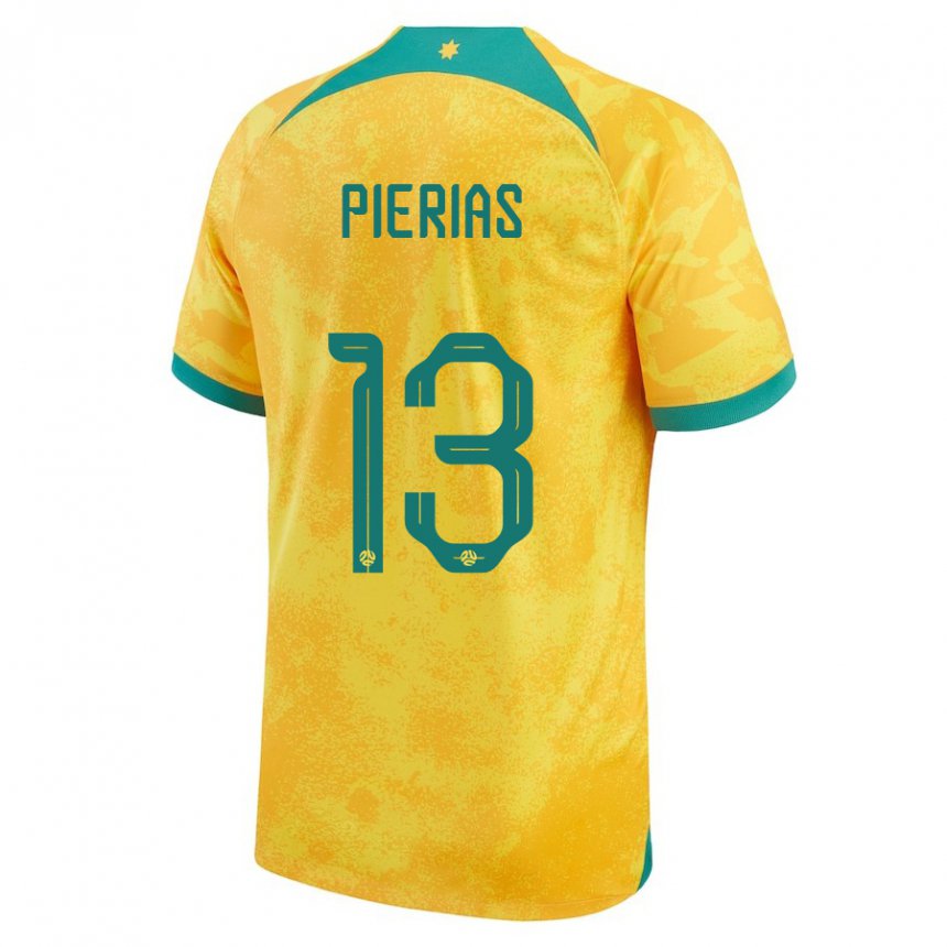 Mujer Camiseta Australia Dylan Pierias #13 Dorado 1ª Equipación 22-24 La Camisa Argentina