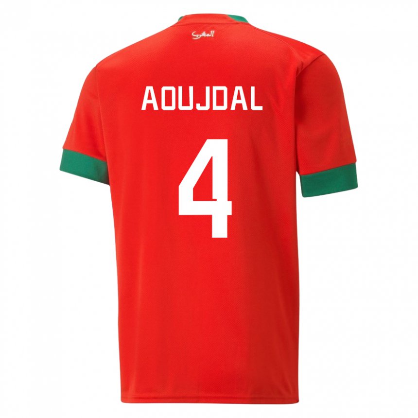 Mujer Camiseta Marruecos Youssef Aoujdal #4 Rojo 1ª Equipación 22-24 La Camisa Argentina