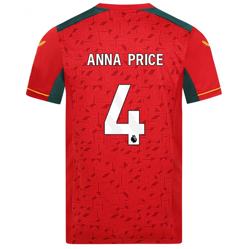 Hombre Camiseta Anna Price #4 Rojo 2ª Equipación 2023/24 La Camisa Argentina