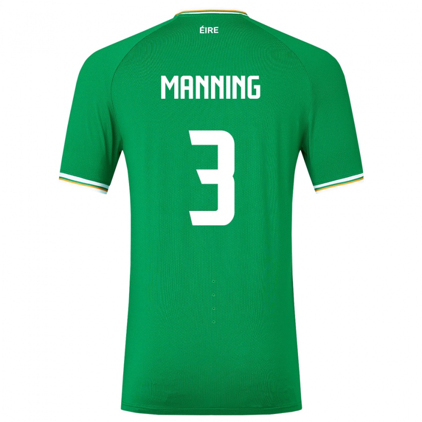 Niño Camiseta Irlanda Ryan Manning #3 Verde 1ª Equipación 24-26 La Camisa Argentina