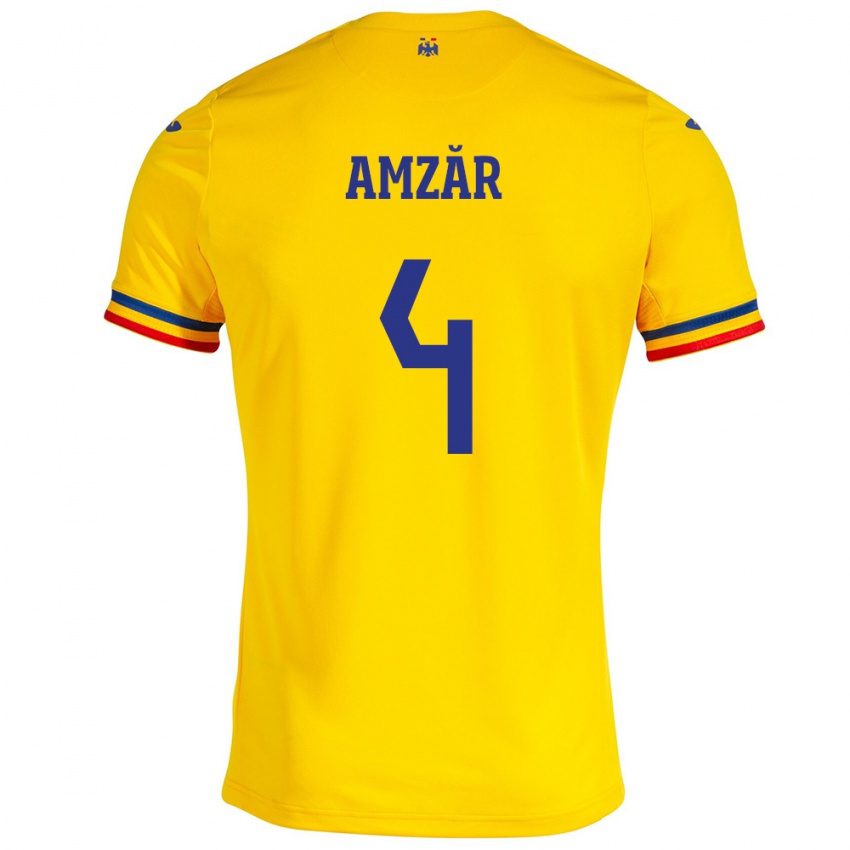 Niño Camiseta Rumania Costin Amzăr #4 Amarillo 1ª Equipación 24-26 La Camisa Argentina