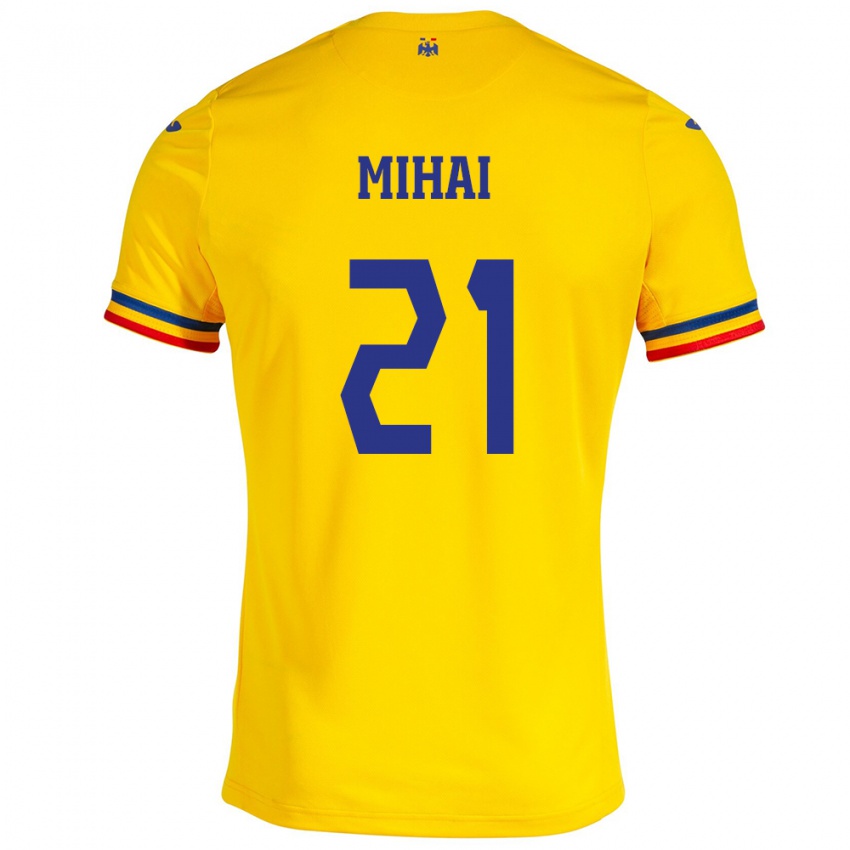 Niño Camiseta Rumania Cristian Mihai #21 Amarillo 1ª Equipación 24-26 La Camisa Argentina