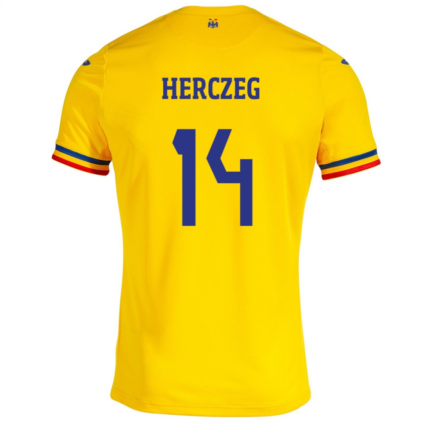 Niño Camiseta Rumania Andrea Herczeg #14 Amarillo 1ª Equipación 24-26 La Camisa Argentina