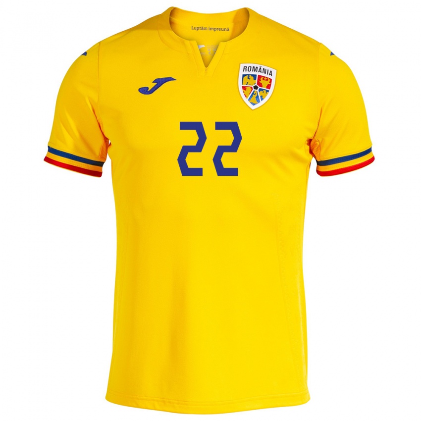 Hombre Camiseta Rumania Dan Sîrbu #22 Amarillo 1ª Equipación 24-26 La Camisa Argentina