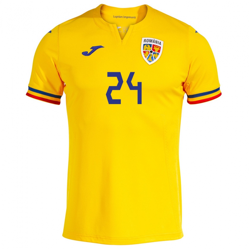 Hombre Camiseta Rumania Mădălina Tătar #24 Amarillo 1ª Equipación 24-26 La Camisa Argentina